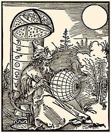 Rytina Albrechta Dürera z titulní strany De scientia motus orbis (1504).